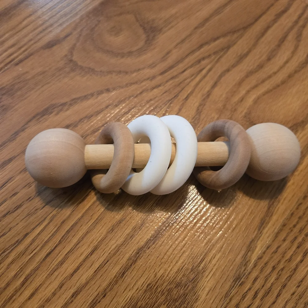 Legacy Baby Pretty Please Tutlus Natural Wooden Baby Teether Rattle Set White